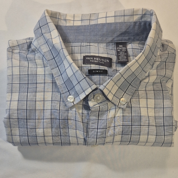 Van Heusen XXL Short Sleeve Blue and White Casual Button Down Shirt - Picture 11 of 13